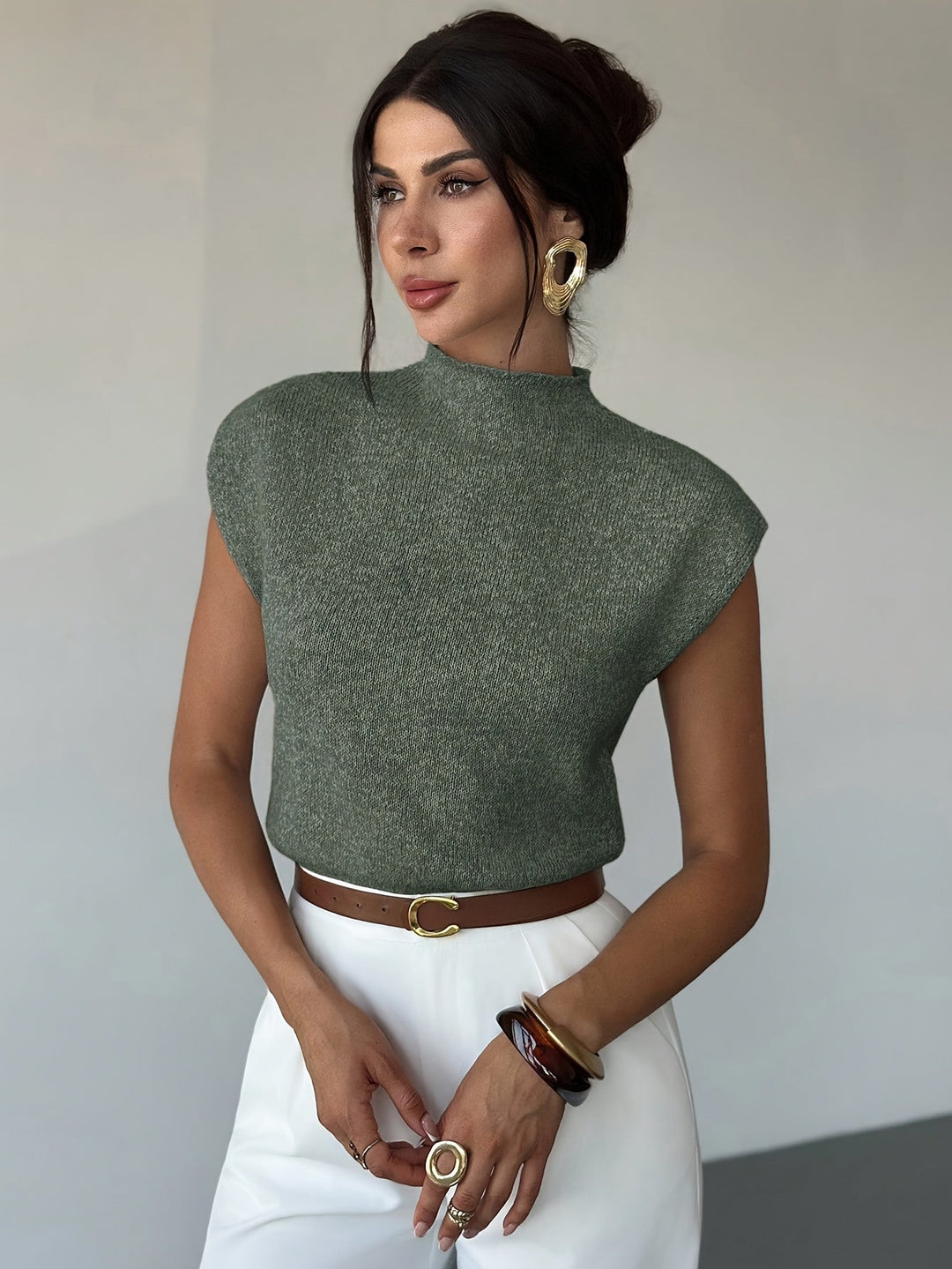 Claudia | Mock Neck Ärmless Tröja Väst