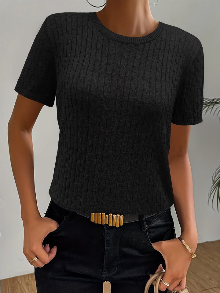 Tabitha | Texturerad Rund Halsringning Kort Ärmad Topp