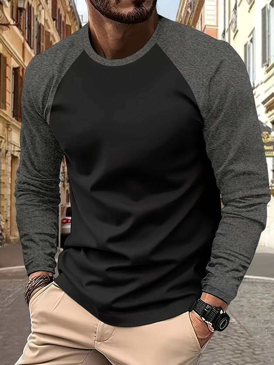 Trevor | Tvåfärgad Raglan Långärmad Topp