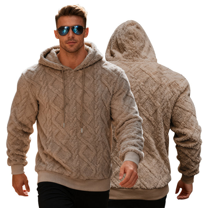 Plyschhoodie herr med fleecefoder, enfärgad och varm