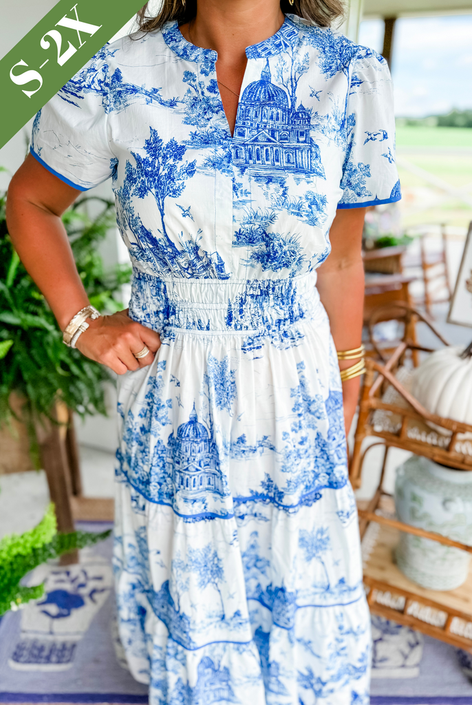 Eliza | Klassisk Toile Maxi Klänning