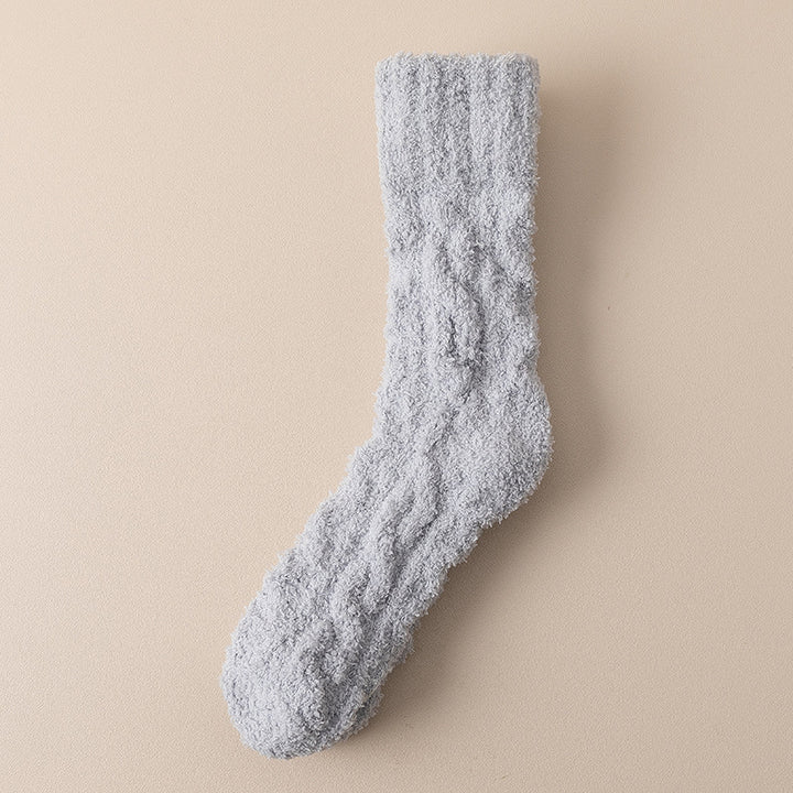 Fluffiga mysstrumpor i korallfleece – halkskydd och tjockt foder