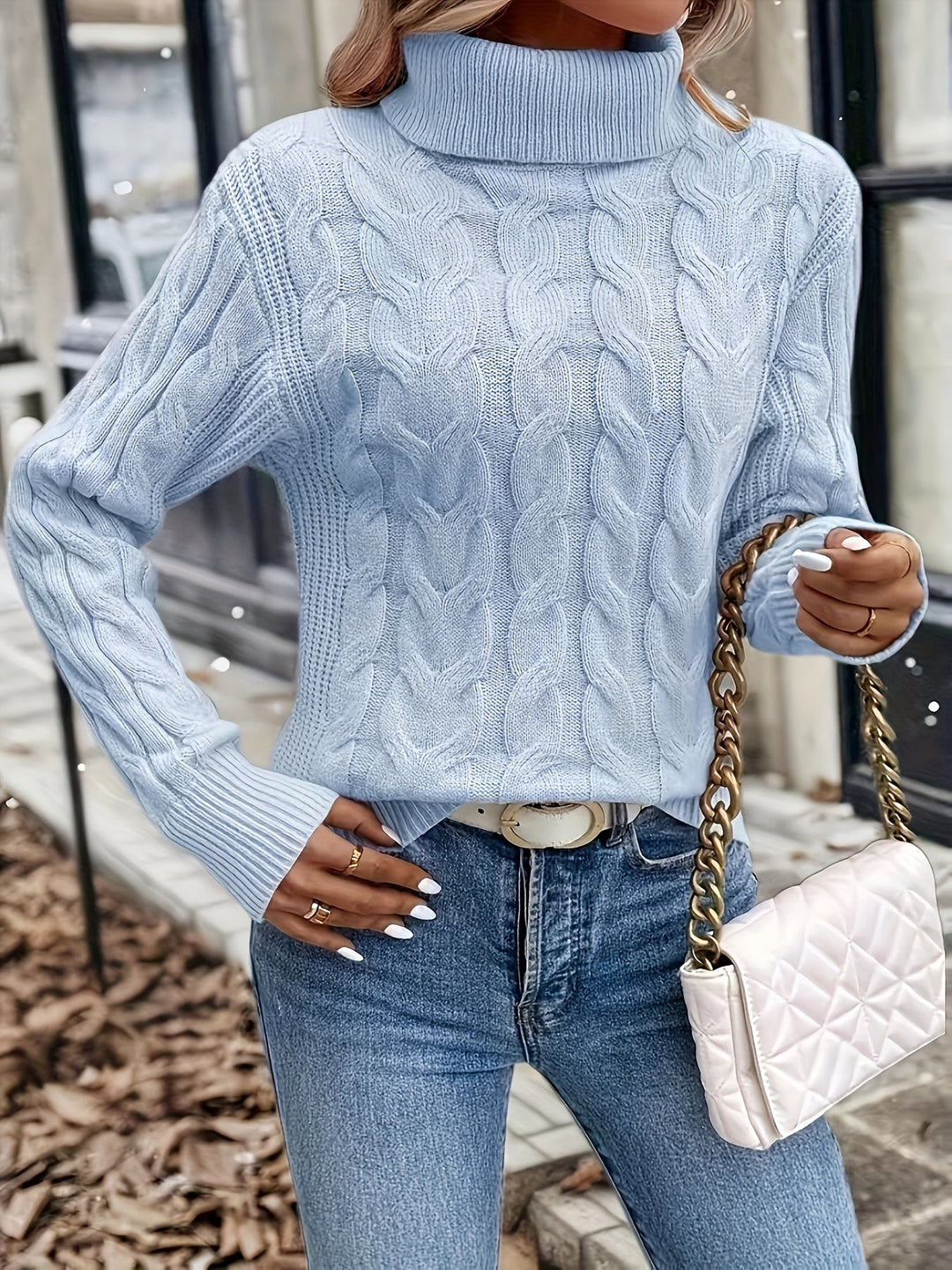 Celeste | Mysig Kabelstickad Turtleneck Tröja