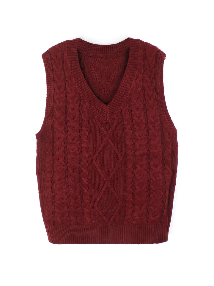 Cora | Mysig Kabelstickad V-Hals Västsweater