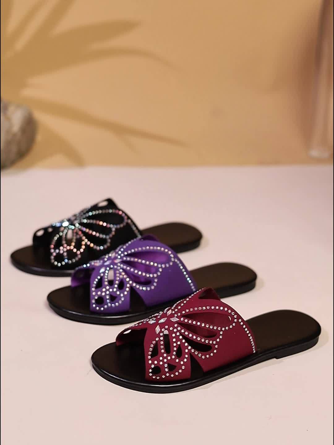 Faye | Glittrande Fjärils Slide Sandaler