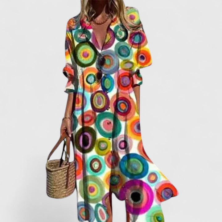 Paula | Elegant Flerfärgad Boho Klänning