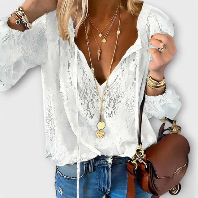 Fleur | Romantisk Blus med Knytdetalj