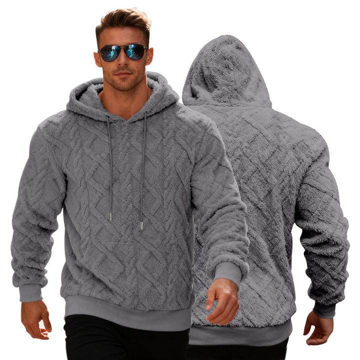 Plyschhoodie herr med fleecefoder, enfärgad och varm