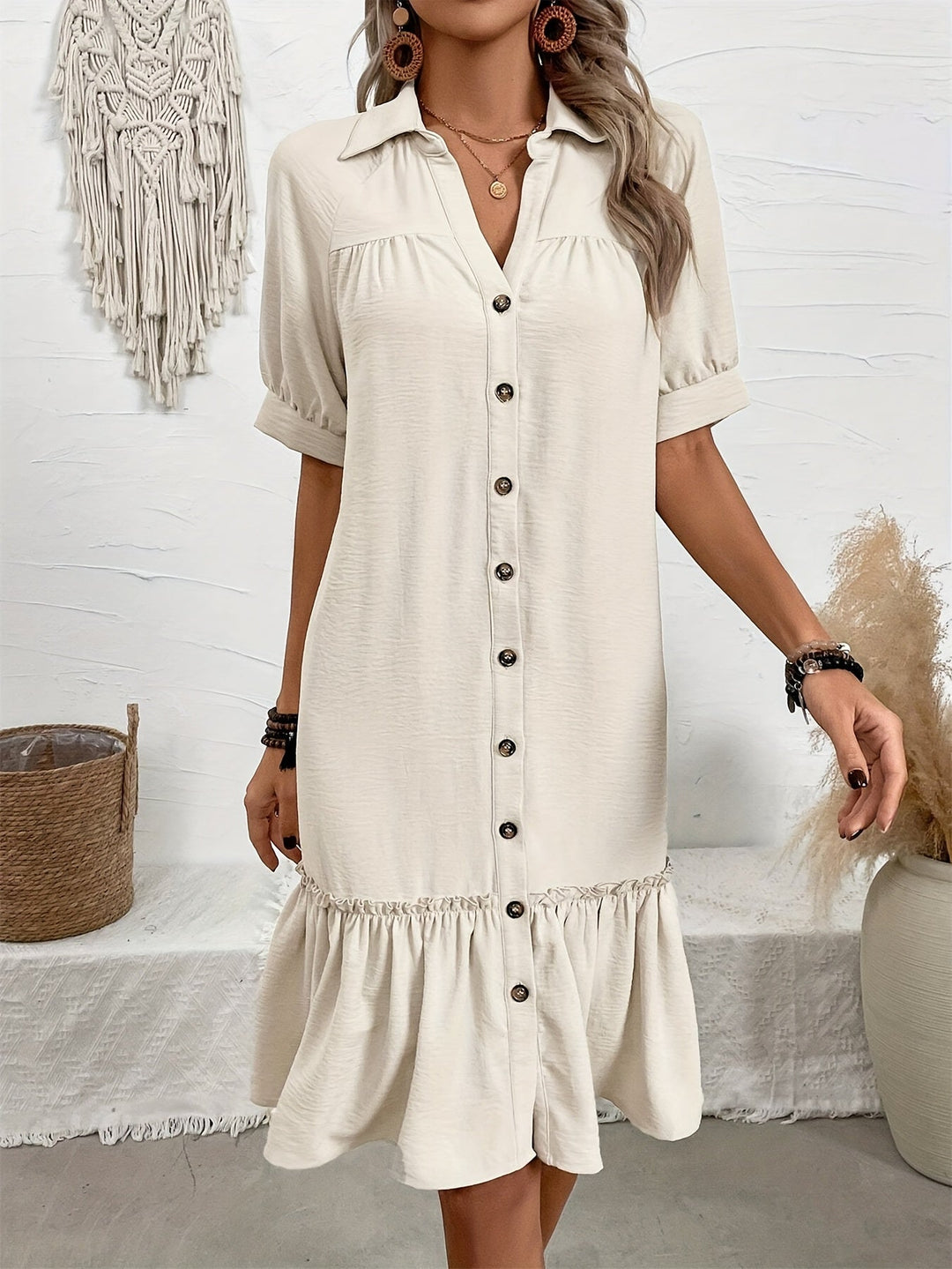 Maevelle | Knäppt Boho Midi Klänning