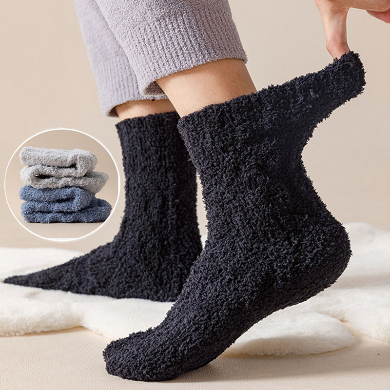 Fluffiga mysstrumpor i korallfleece – halkskydd och tjockt foder