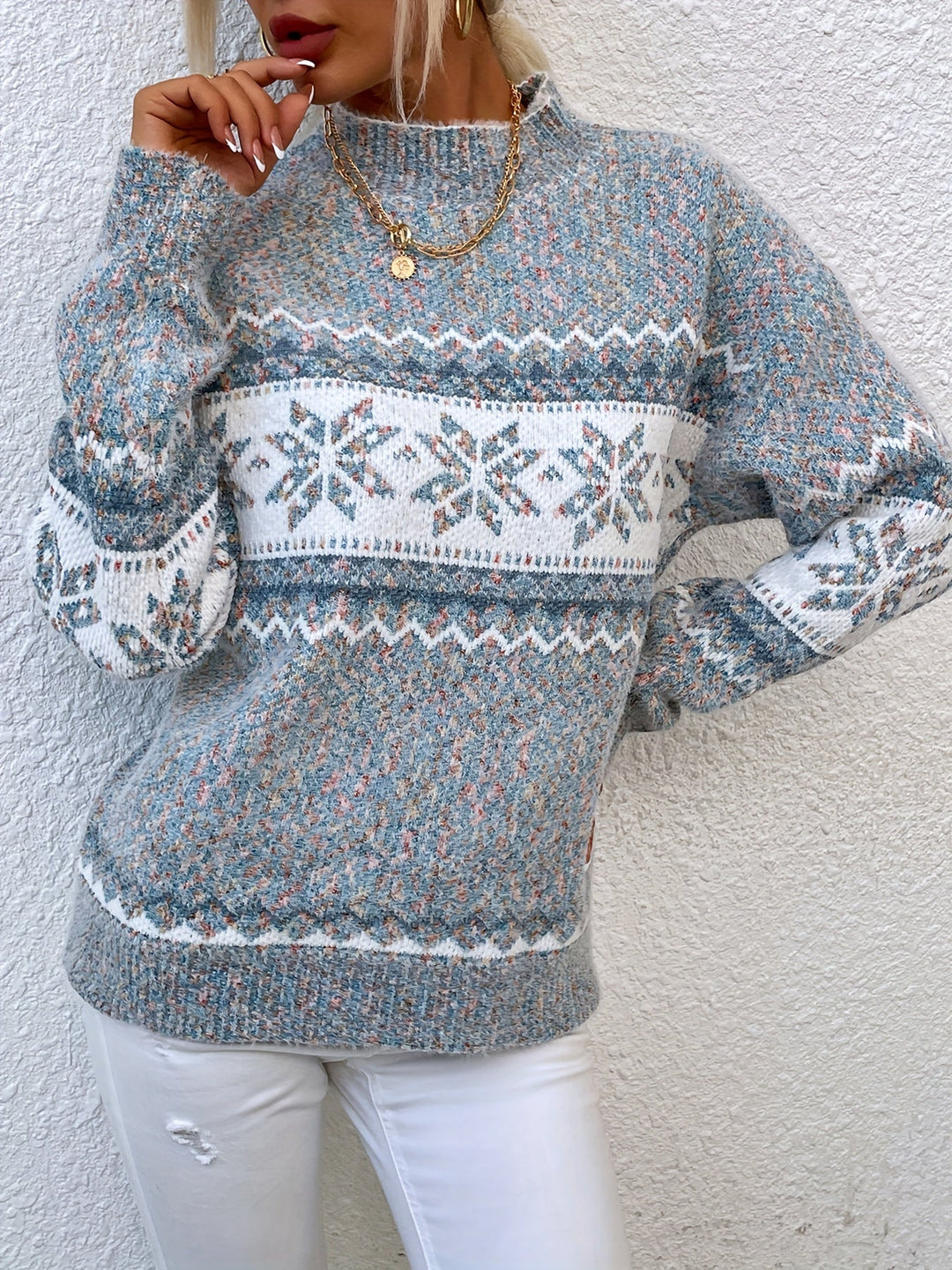 Tamsin | Mysig Snöflinga Mock-Neck Tröja