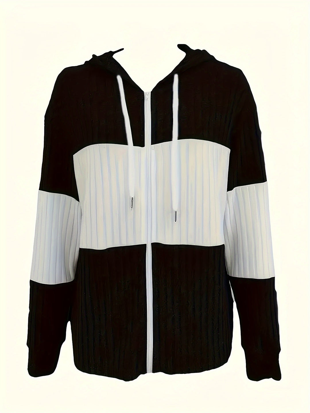 Cecilia | Texturerad Färgblock Hoodie-jacka