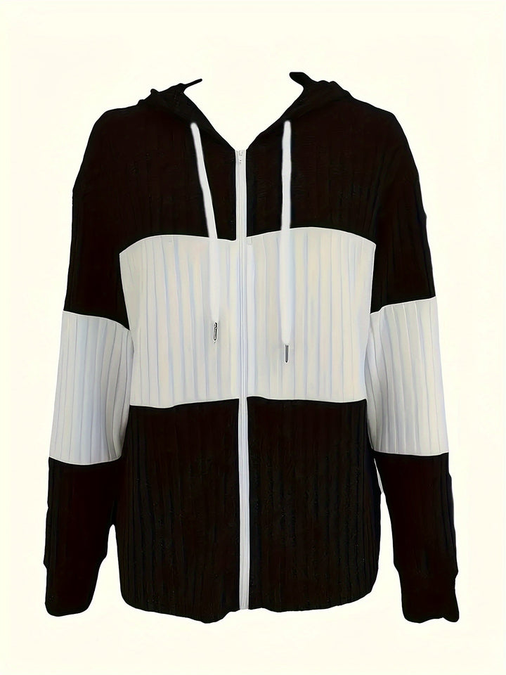 Cecilia | Texturerad Färgblock Hoodie-jacka