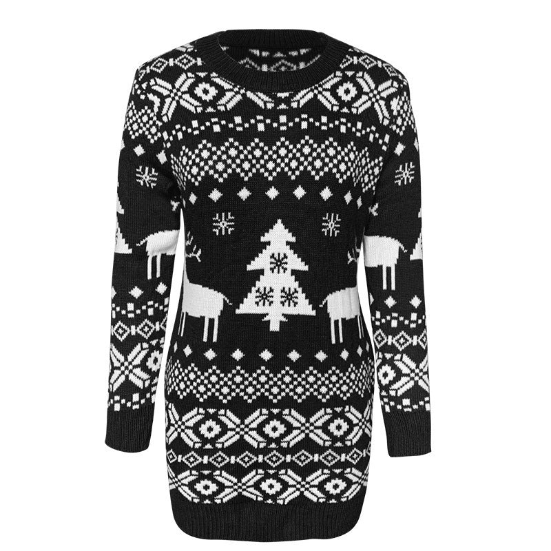 Stickad jultröja dam med älg och snöflingor – mjuk jacquard