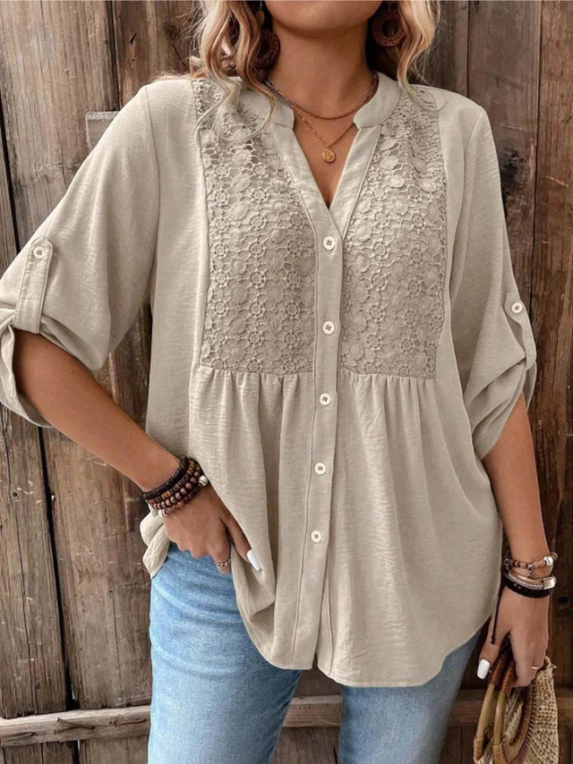 Nella | Elegant Blus med Vida Ärmar och V-Hals