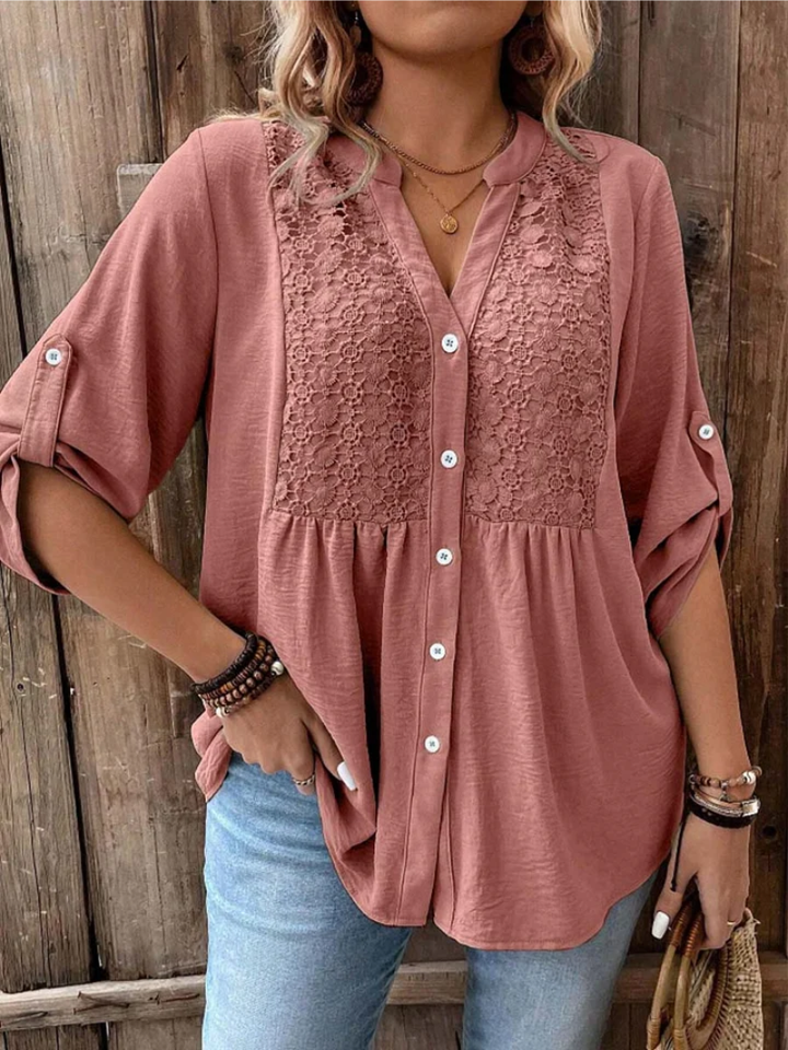 Nella | Elegant Blus med Vida Ärmar och V-Hals