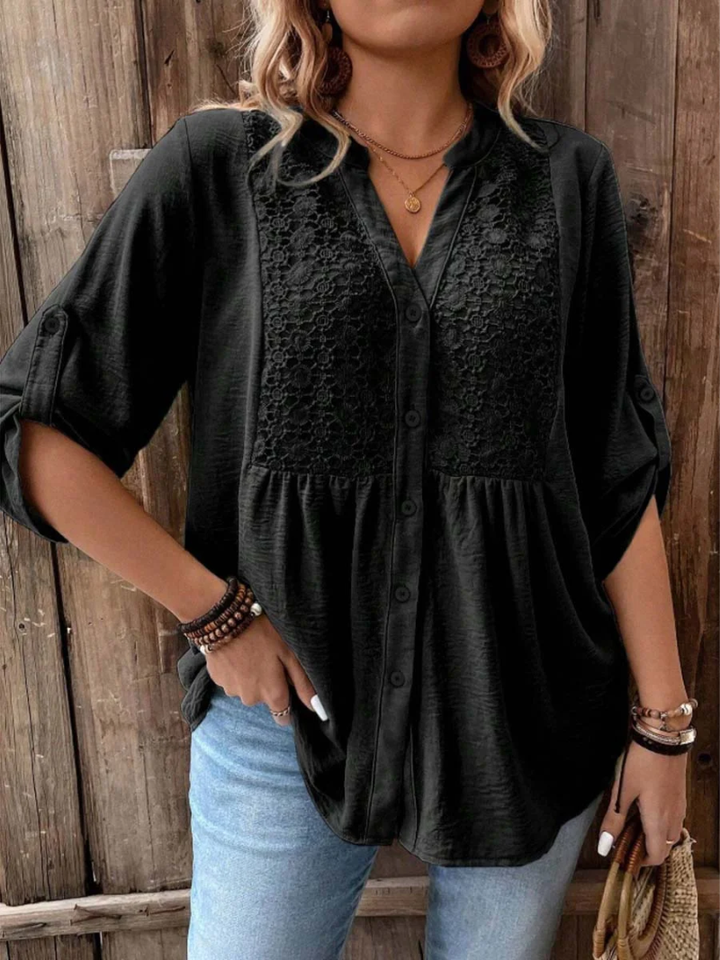 Nella | Elegant Blus med Vida Ärmar och V-Hals