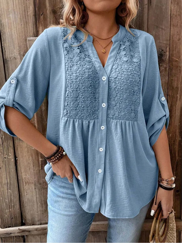 Nella | Elegant Blus med Vida Ärmar och V-Hals