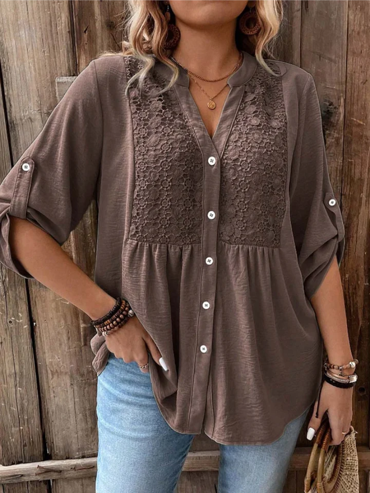 Nella | Elegant Blus med Vida Ärmar och V-Hals