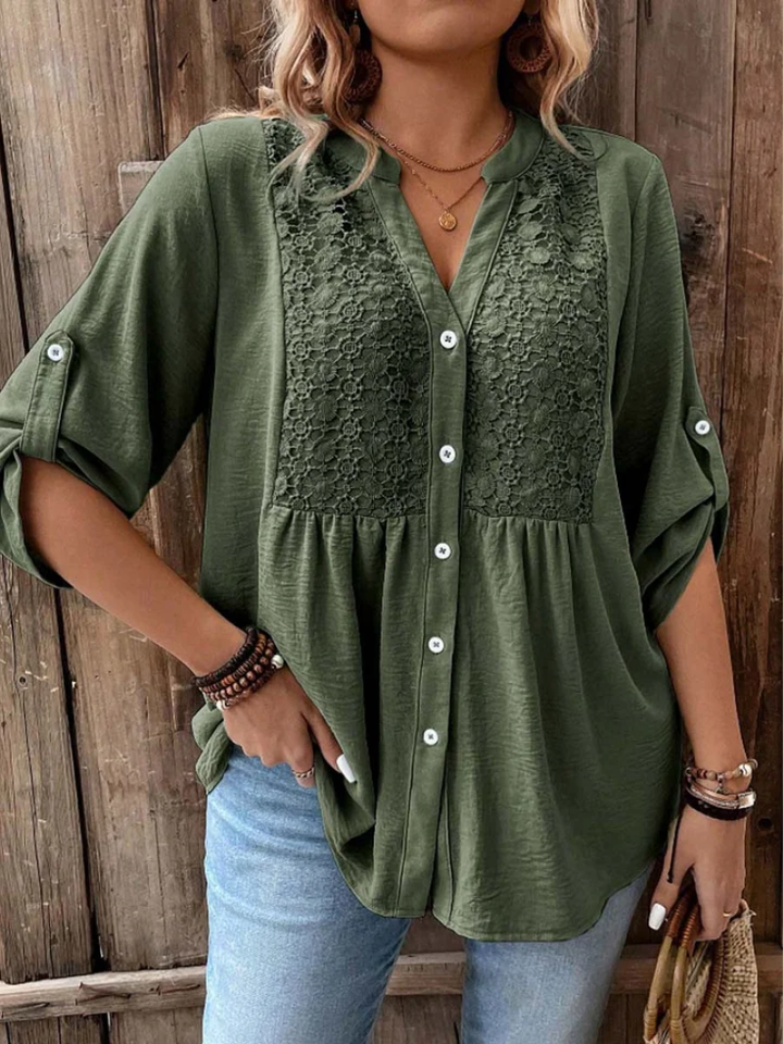 Nella | Elegant Blus med Vida Ärmar och V-Hals