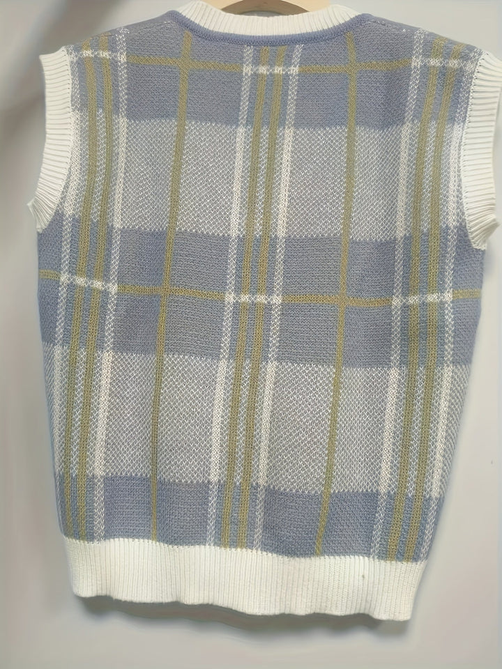 Marnie | Vintage Rutig V-ringad Tröja Väster