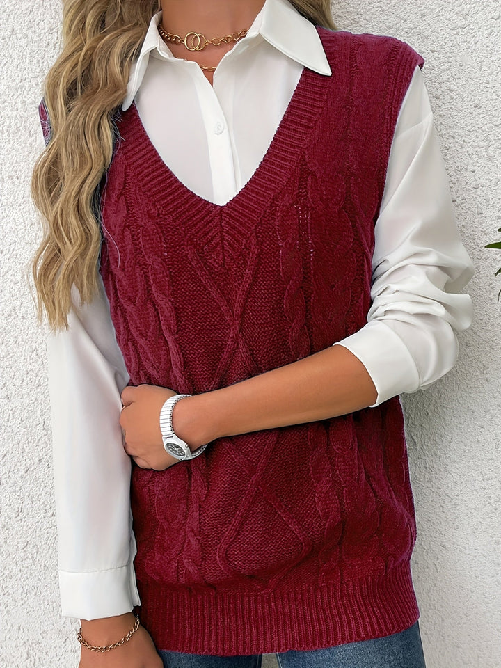 Cora | Mysig Kabelstickad V-Hals Västsweater