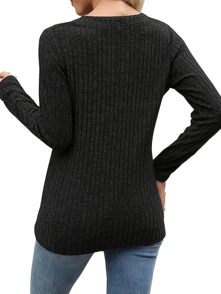 Nadia | Ribbade Knapp-Hals Topp