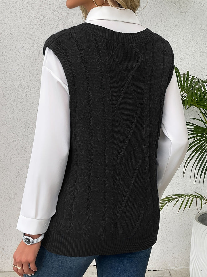 Cora | Mysig Kabelstickad V-Hals Västsweater