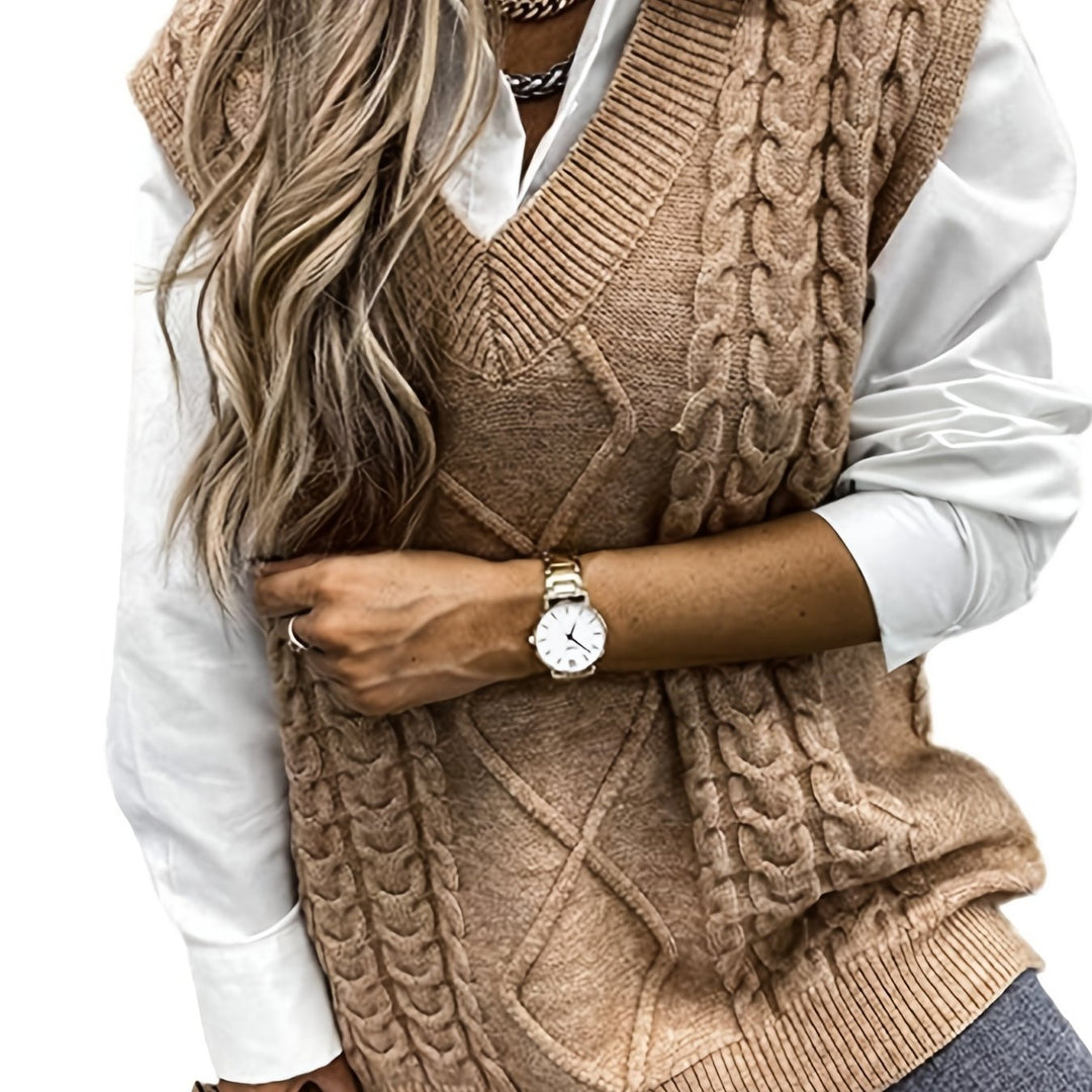 Cora | Mysig Kabelstickad V-Hals Västsweater