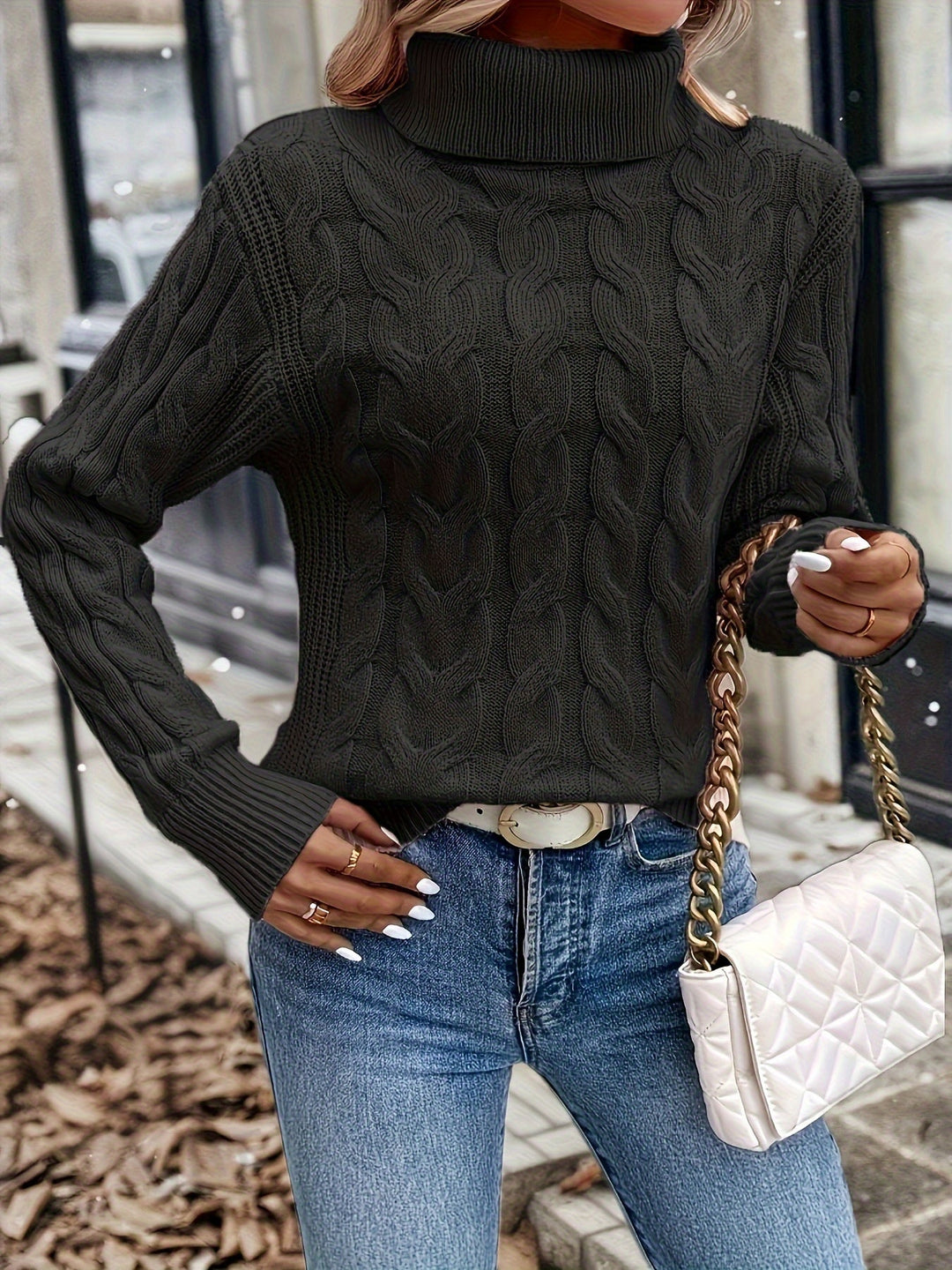 Celeste | Mysig Kabelstickad Turtleneck Tröja