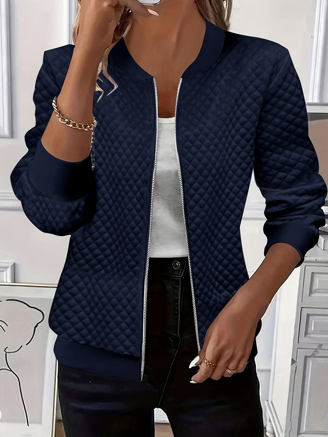 Carolyn | Kviltad Textur Baseballjacka
