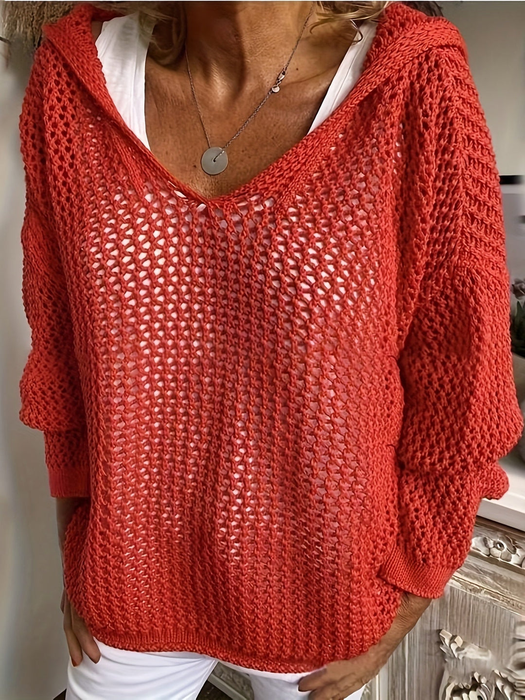 Delaney | Avslappnad Öppen Stickad Hoodie