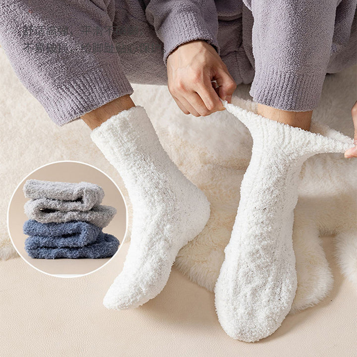 Fluffiga mysstrumpor i korallfleece – halkskydd och tjockt foder