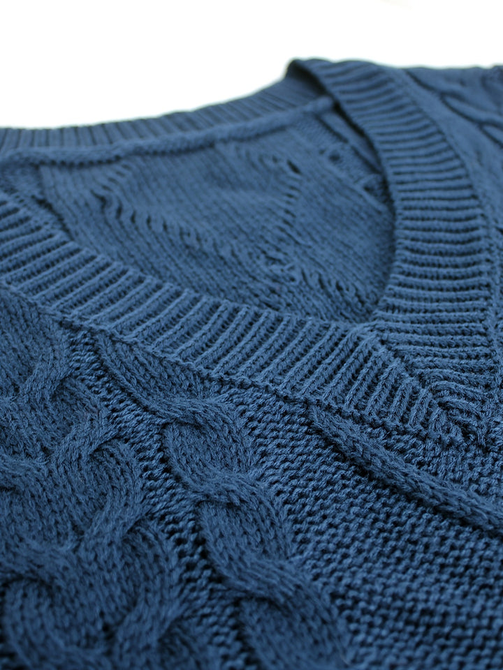 Cora | Mysig Kabelstickad V-Hals Västsweater