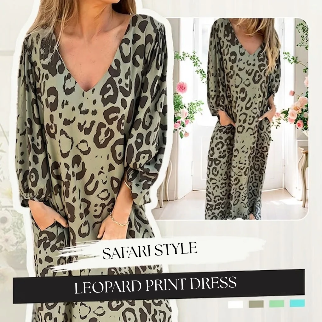 Sharon | Stilig lång V-ringad leopardklänning