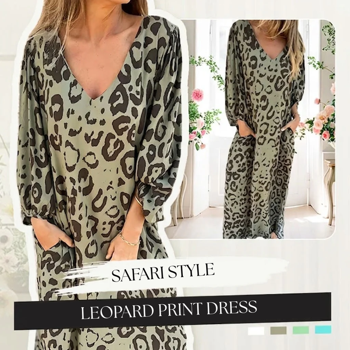 Sharon | Stilig lång V-ringad leopardklänning