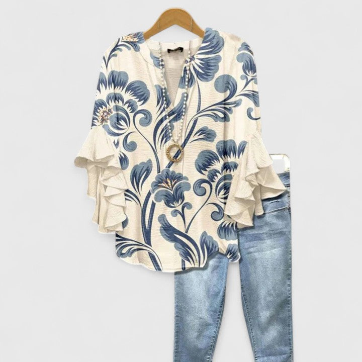 Althea | Elegant Volangärm Blomsterblus