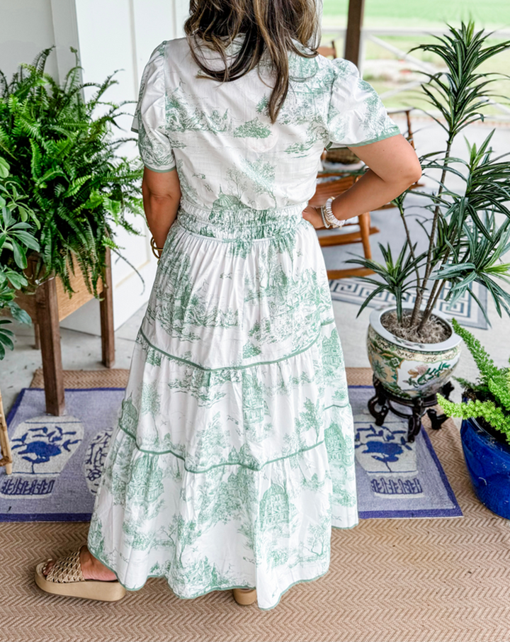 Eliza | Klassisk Toile Maxi Klänning