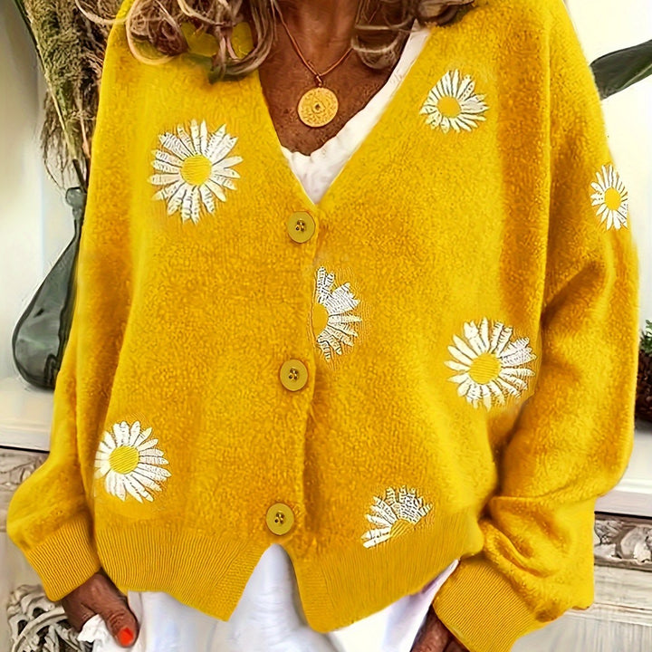 Maribel | Blommig Broderad Knapp-Front Cardigan