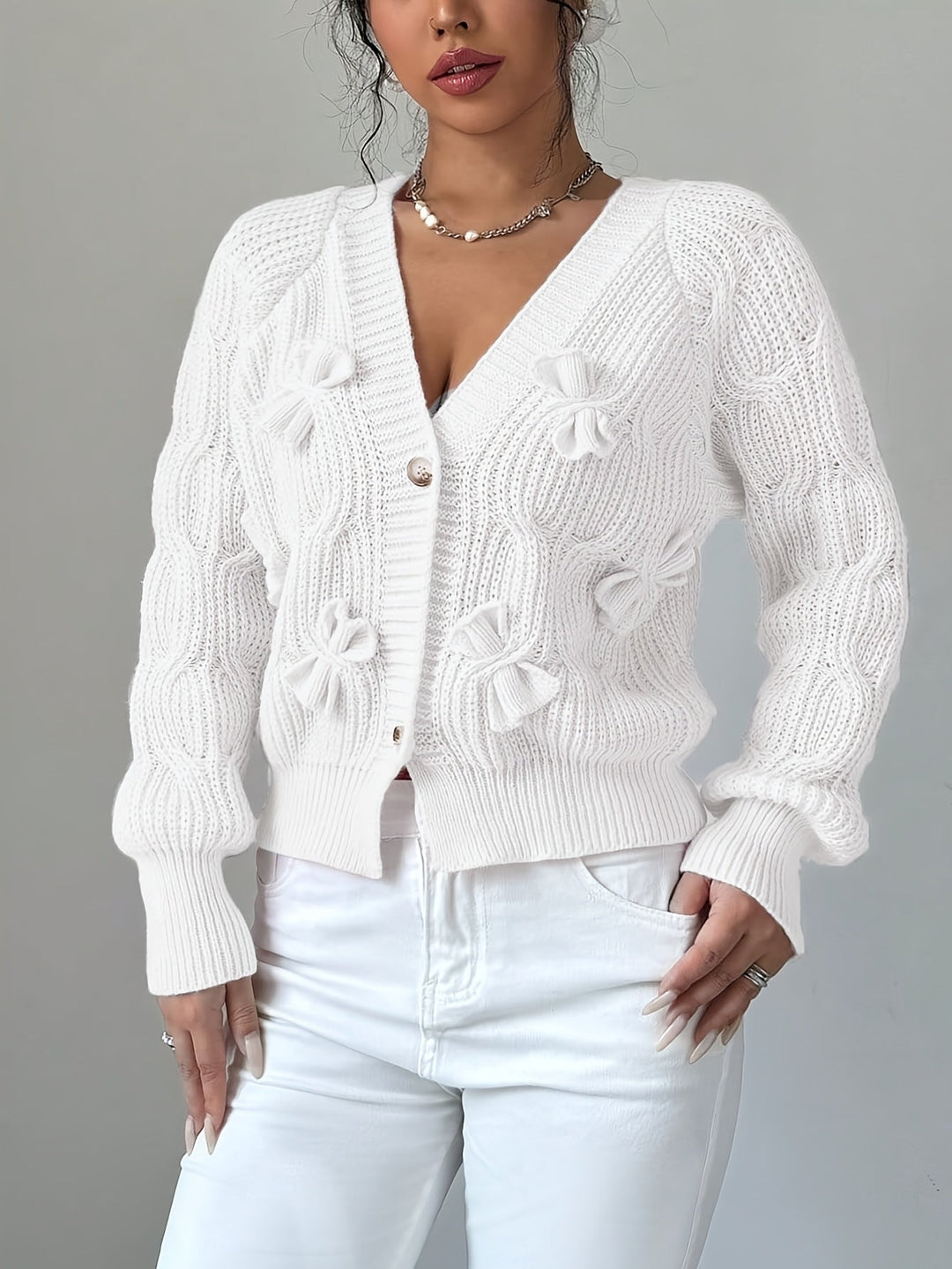 Juniper | Mjuk Cardigan med Båge och Långa Ärmar