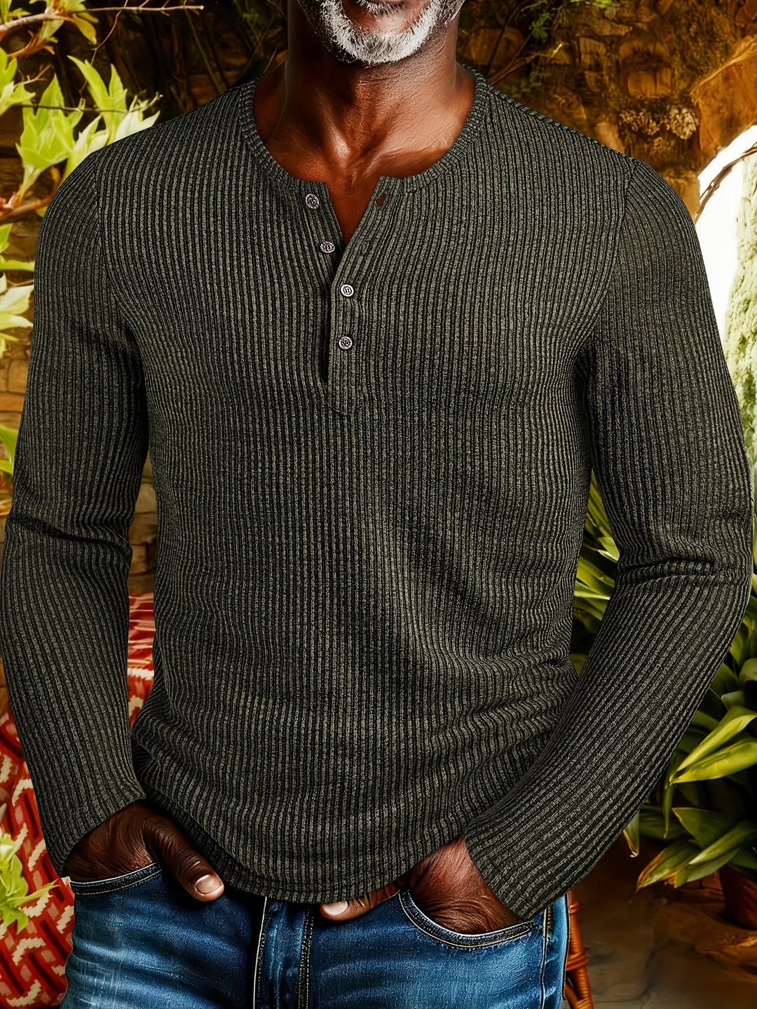Griffin | Texturerad Ribbad Henley Skjorta