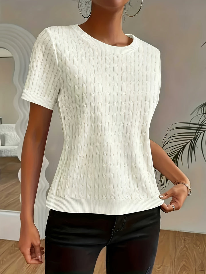 Tabitha | Texturerad Rund Halsringning Kort Ärmad Topp