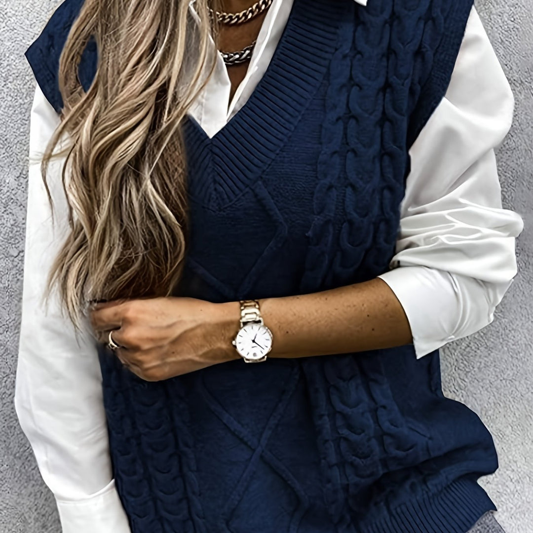 Cora | Mysig Kabelstickad V-Hals Västsweater