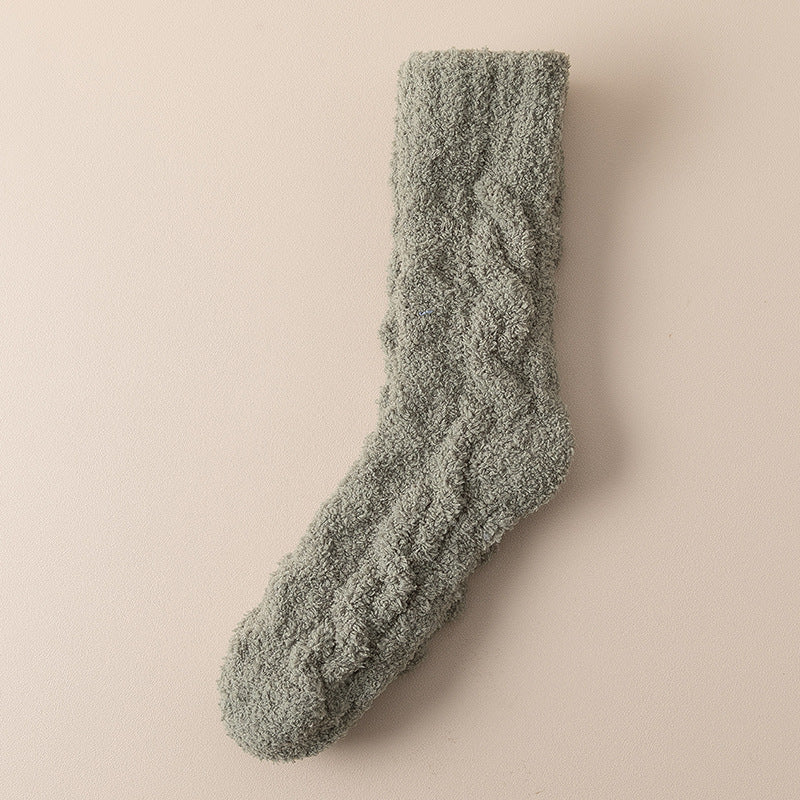 Fluffiga mysstrumpor i korallfleece – halkskydd och tjockt foder