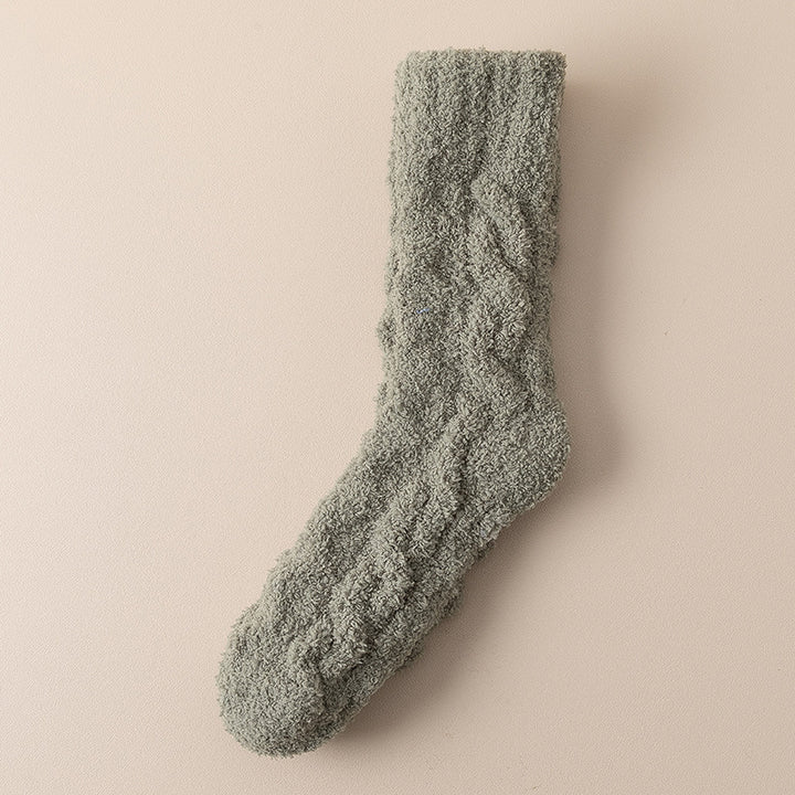 Fluffiga mysstrumpor i korallfleece – halkskydd och tjockt foder