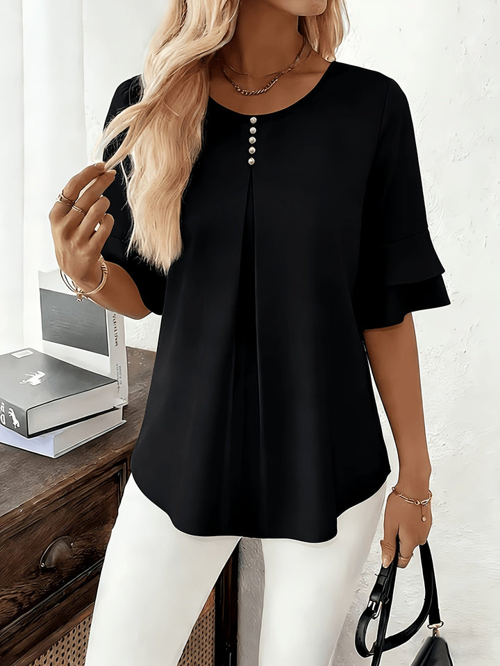 Karen | Blus med Utsvängda Ärmar och Plissering