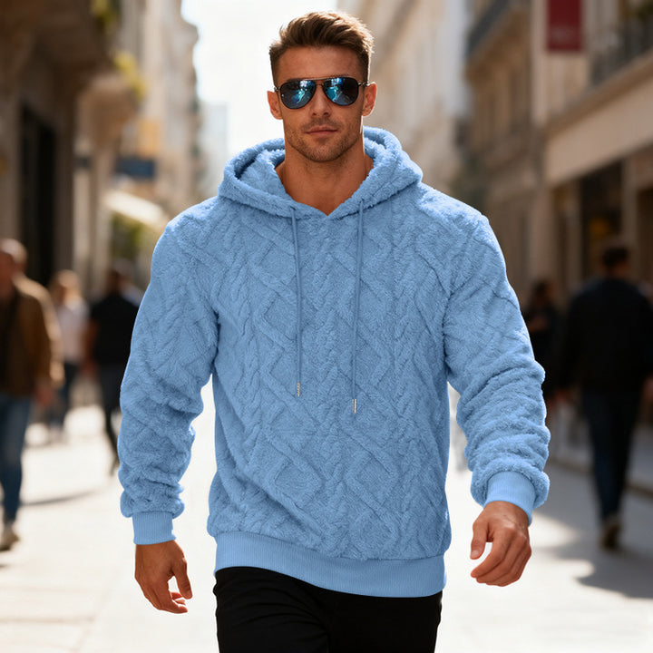 Plyschhoodie herr med fleecefoder, enfärgad och varm