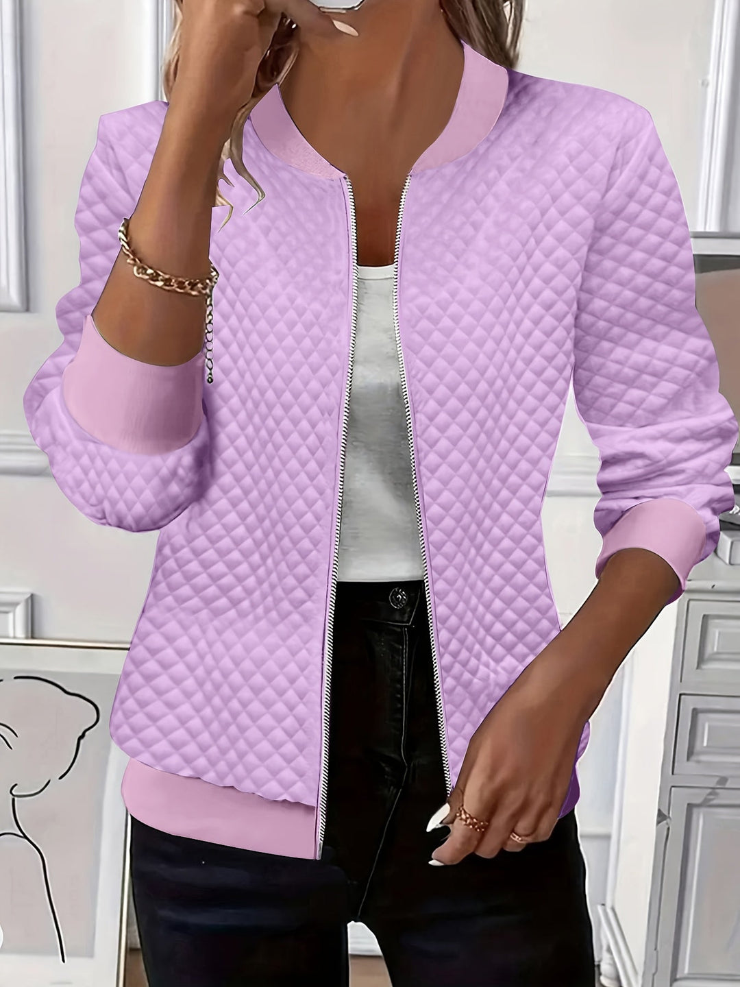 Carolyn | Kviltad Textur Baseballjacka