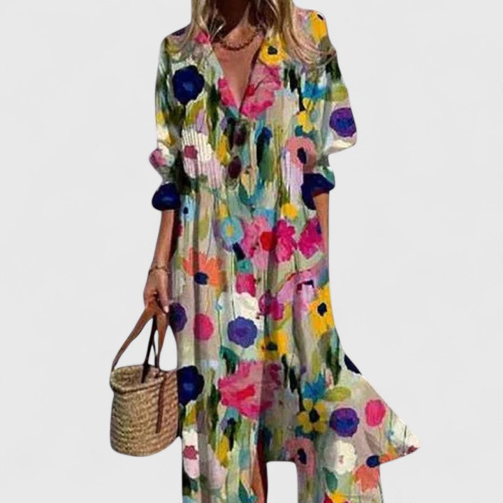 Paula | Elegant Flerfärgad Boho Klänning
