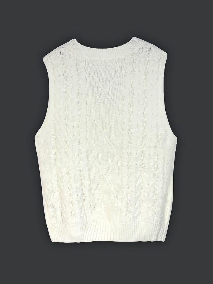 Cora | Mysig Kabelstickad V-Hals Västsweater